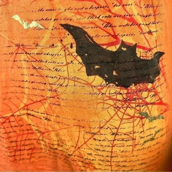 Halloween Orange Pullover Unisex T-Shirt Witch, Bats, Spider, Spider Web, Moon - Picture 6 of 11
